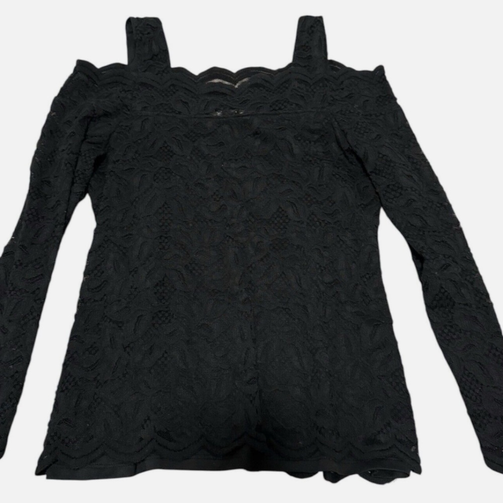 Chico's Size 0 Women's Black Sheer Lace Blouse Whimsigoth Witchy Bohemian NWOT